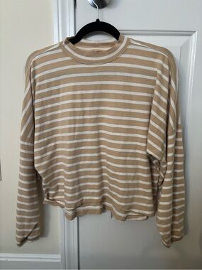 aerie Beige & White Striped Long Sleeve Tee